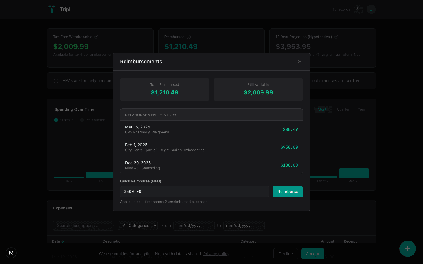 Tripl tracks every reimbursement in a single ledger